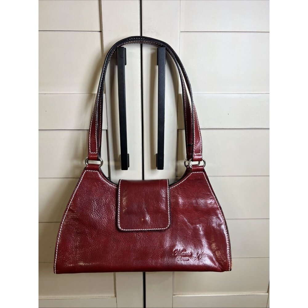 Marco Firenze Made In Italy Red Leather Y2K Classic Shoulder Handbag Purse